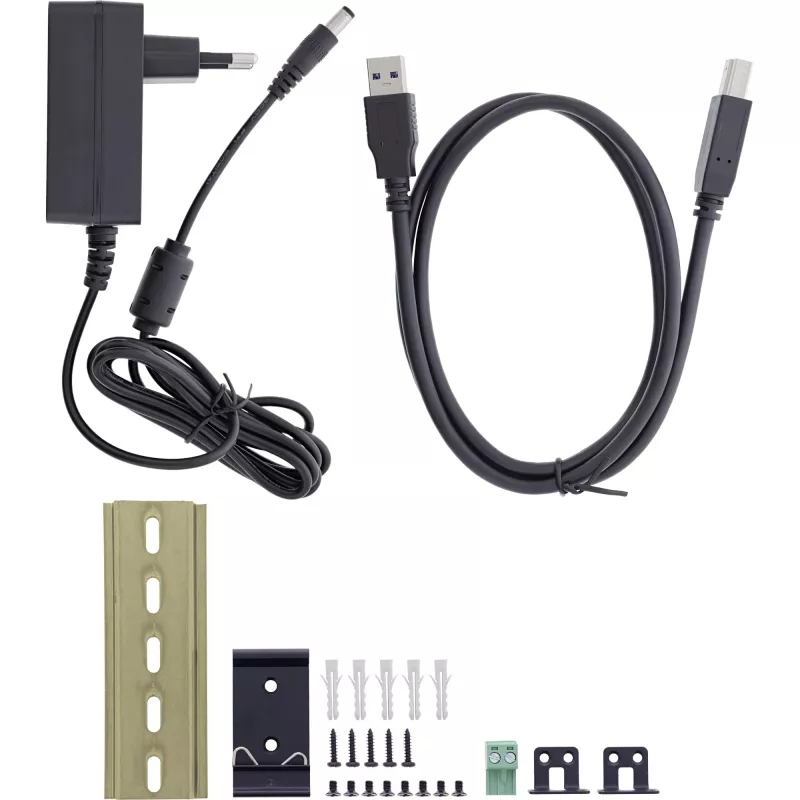 InLine 35396A USB 3.2 Gen 1 pramoninis šakotuvas, 4x USB-A, USB-B kompiuterio prievadas, 5 Gbit/s, aliumininis korpusas, juodas, su maitinimo blokeliu