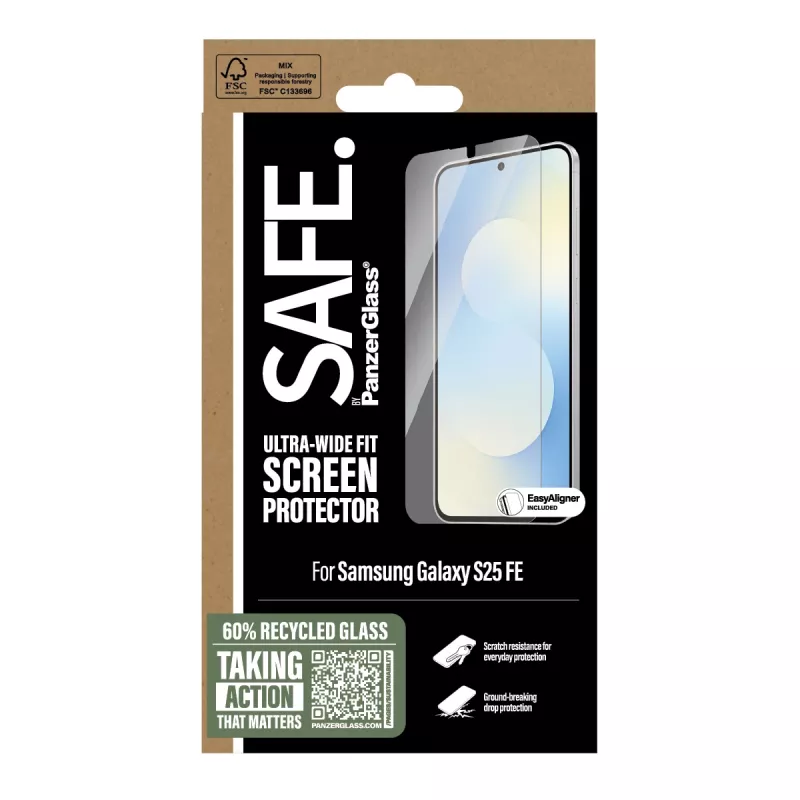 PanzerGlass SAFE. by ® Ekrano apsauginis stiklas Samsung Galaxy S25 FE 5G | Ultra-Wide Fit su EasyAligner