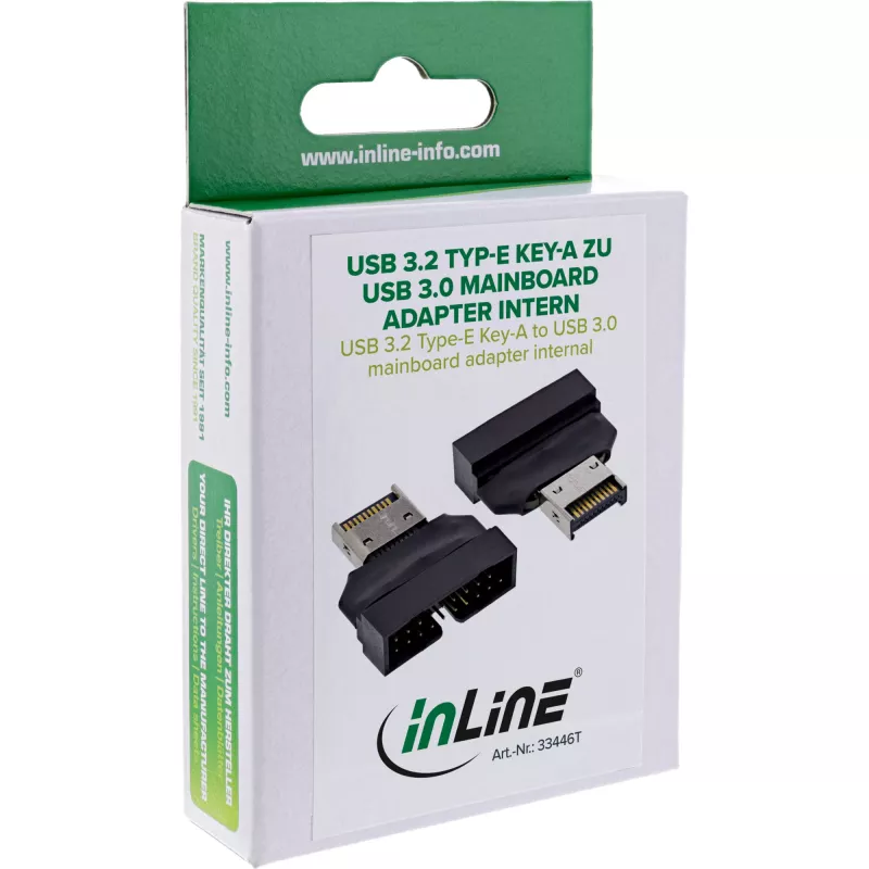 InLine 33446T adapteris USB Type-E Key A (20 kontaktų) į USB 3.0 (19 kontaktų), juodas