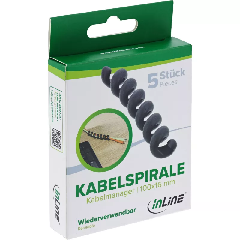 InLine 59972D Kabelių organizatorius Universalus kabelių spiralinis dangtelis Juoda 5 vnt.