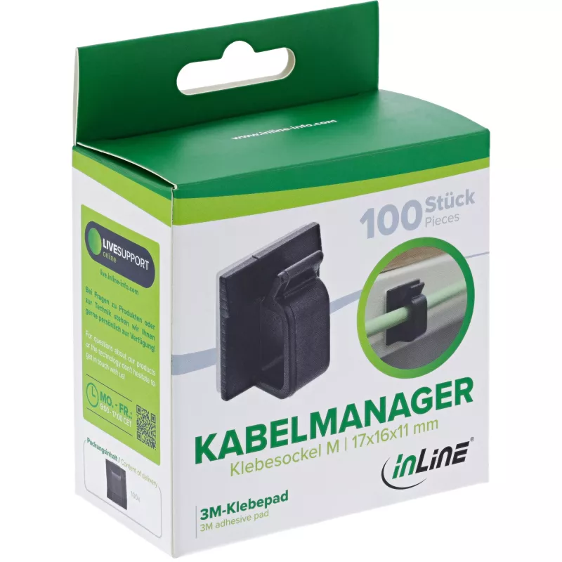 InLine 59971G laido laikiklis Universalus kabelių kabliukas Juodas 100 vnt.