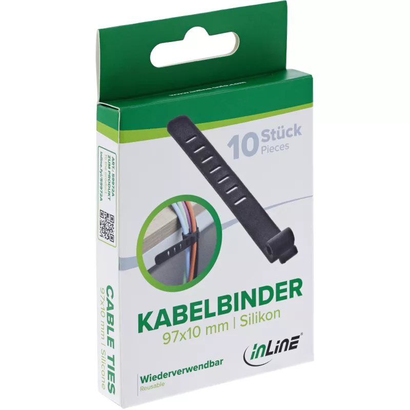 InLine 59972A Ladder tipo kabelio raištis, silikoninis, juodas, 10 vnt.