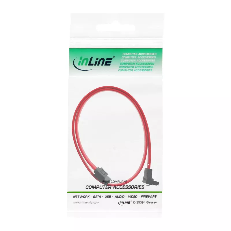 InLine SATA kabelis 150 / 300 / 600 S-ATA jungtims, lenktas su fiksatoriais 90° 0,5m