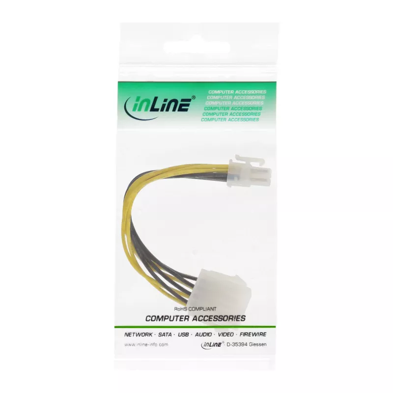InLine maitinimo adapteris pagrindinei plokštei ATX 2.0/EPS 8pin / 12V ATX1.3 4pin 0.15m
