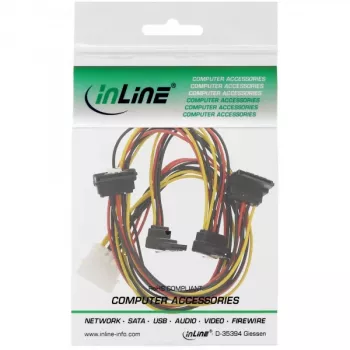 InLine vidinis maitinimo Y laidas 1x Molex / 4x SATA kampuoti su fiksatoriais 0,40+0,55 m