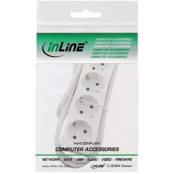 InLine 4-jų lizdų ilgintuvas su įžeminimu CEE 7/3, baltas, 5 m