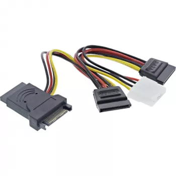InLine SATA maitinimo adapterio laidas, vyriškas į moterišką, 2x SATA + 4 kontaktų Molex