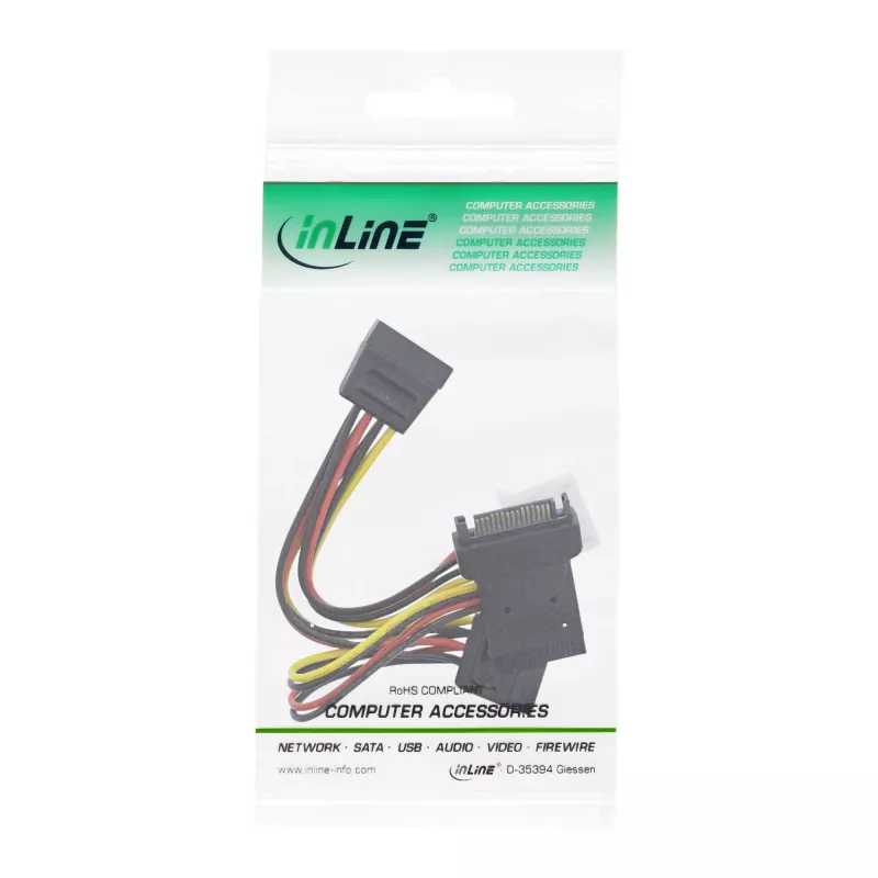 InLine SATA maitinimo adapterio laidas, vyriškas į moterišką, 2x SATA + 4 kontaktų Molex