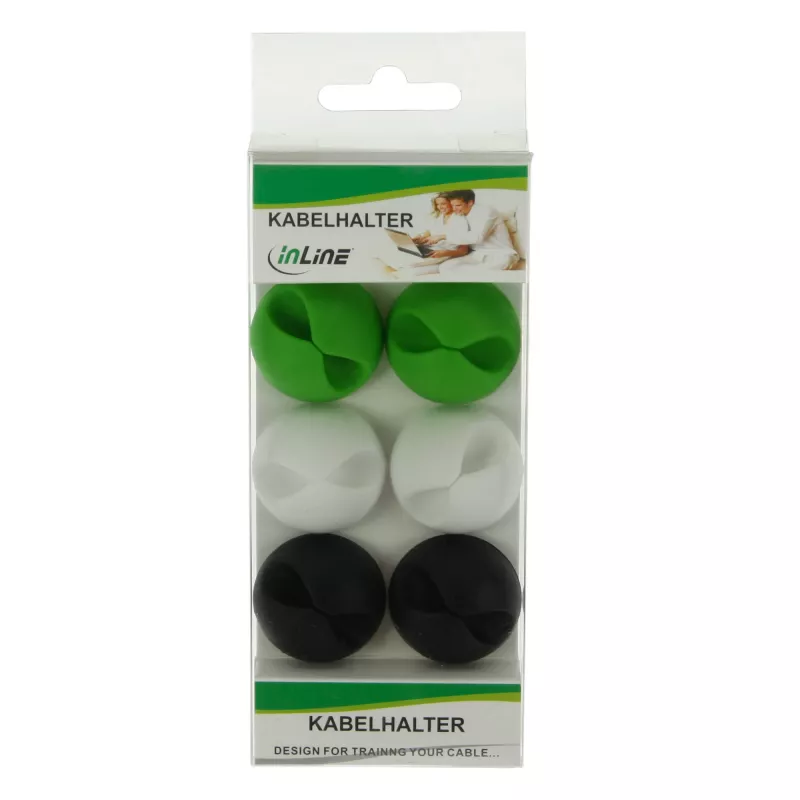 Guminiai kabelių laikikliai InLine 6 vnt. — balti, žali, juodi