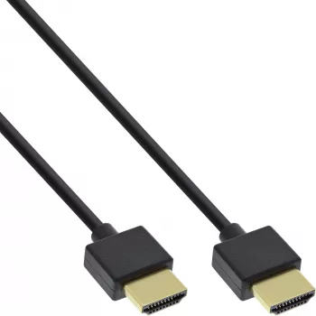 InLine High Speed HDMI kabelis su Ethernet, AM/AM, itin plonas, juodas/auksinis, 1 m