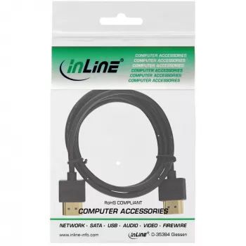 InLine High Speed HDMI kabelis su Ethernet, AM/AM, itin plonas, juodas/auksinis, 1 m