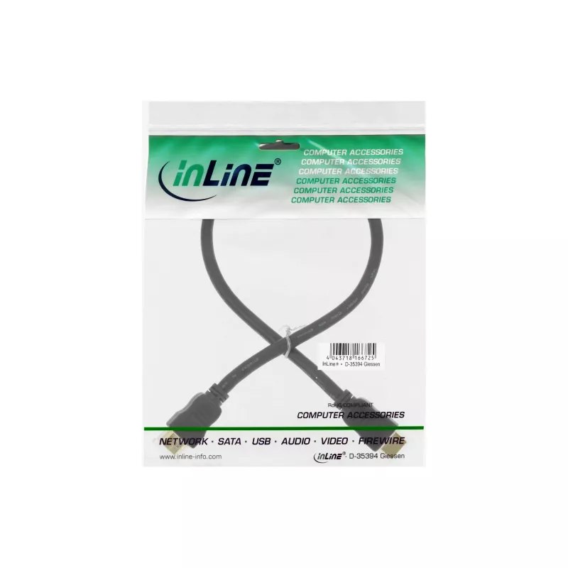 InLine HDMI kabelis High Speed su Ethernet, M/M, juodas, auksuoti kontaktai, 0,5 m
