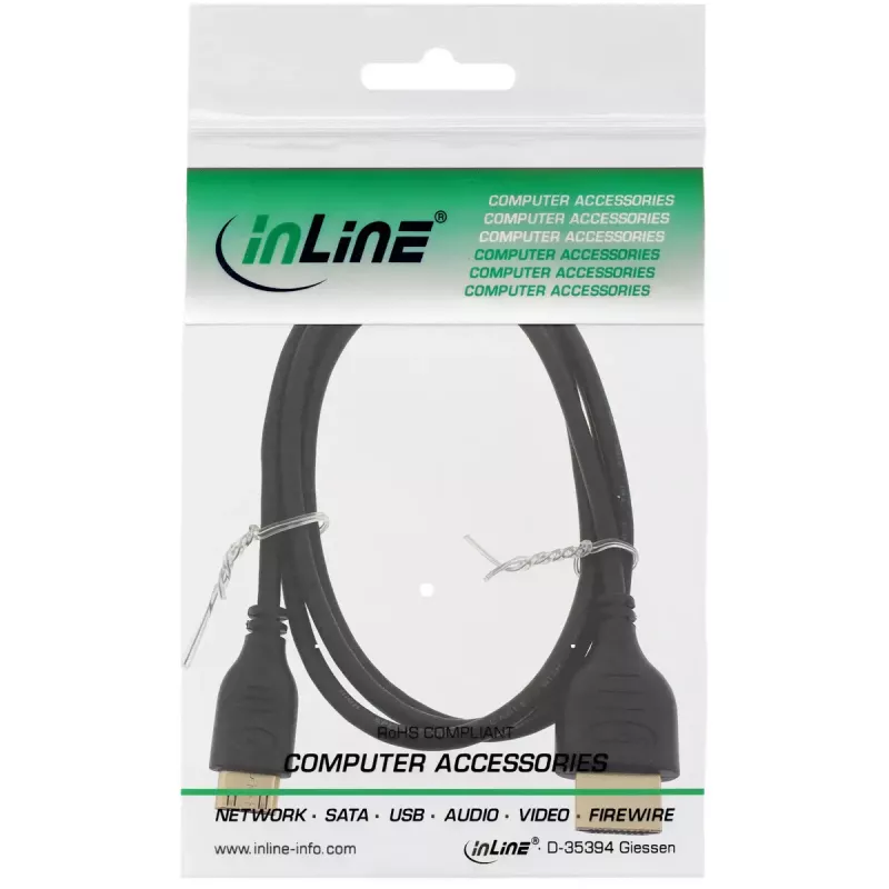 InLine HDMI 2.0b laidas su Ethernet, AM/CM, itin plonas, juodas/auksinis, 1,8 m