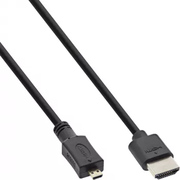 InLine High Speed HDMI laidas su Ethernet, AM/DM, itin plonas, juodas/auksinis, 0,5 m