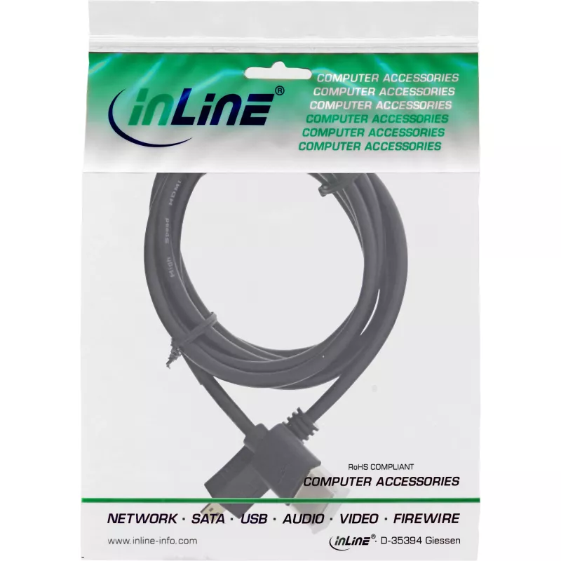 InLine High Speed HDMI laidas su Ethernet, AM/DM, itin plonas, juodas/auksinis, 0,5 m