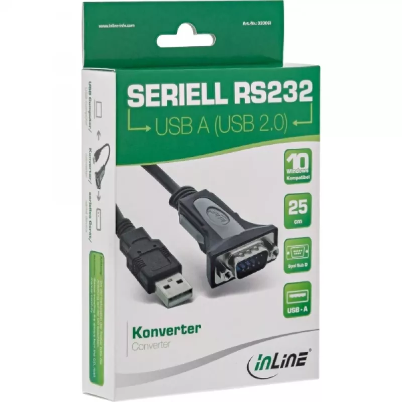 USB 2.0 į RS-232 adapterio laidas InLine 33306I 0,25 m juodas