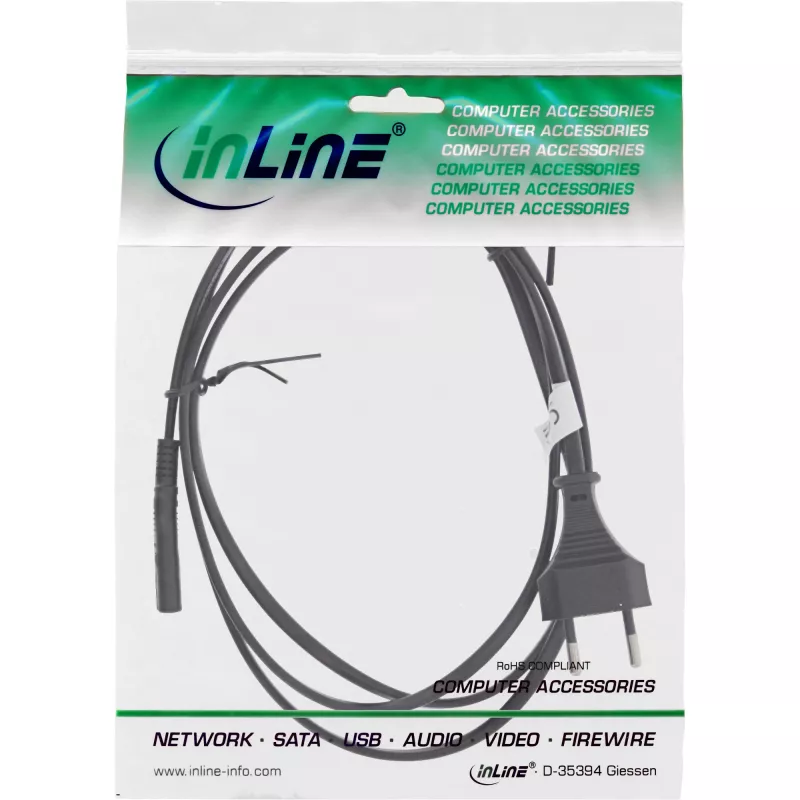 InLine Switzerland maitinimo laidas CEE7/16 kištukas į Euro8 C7 lizdą, juodas, 1,8 m