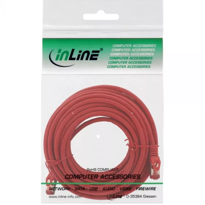 InLine Patch Laidas S/FTP PiMF Cat.6 250MHz varis be halogenų raudonas 15m