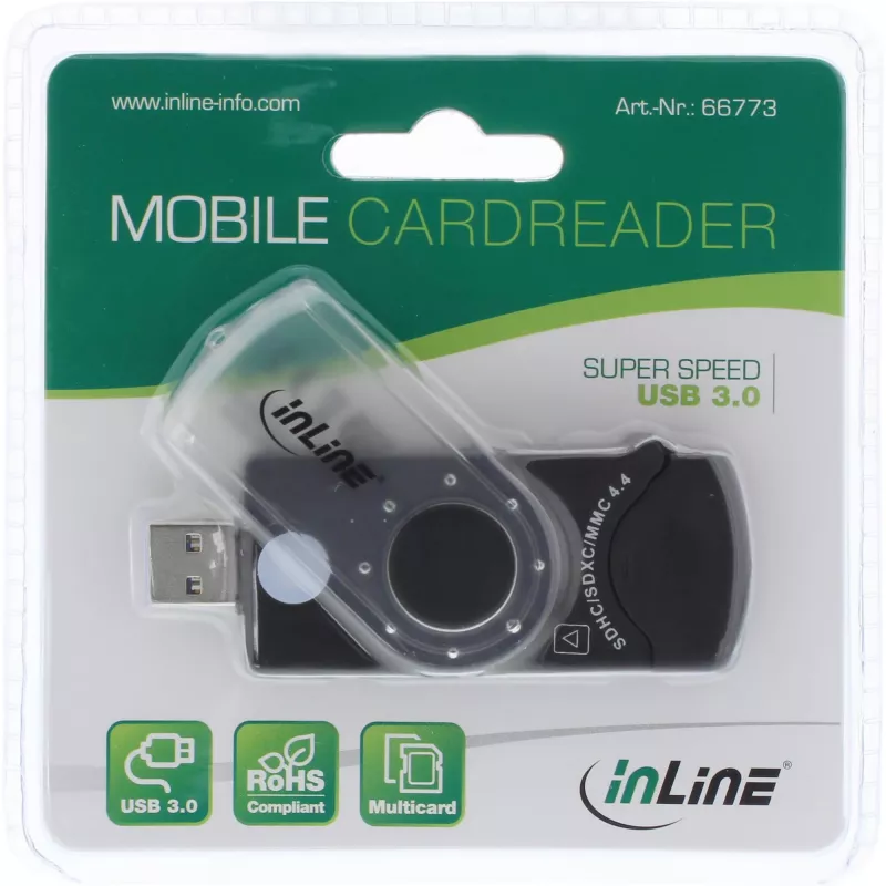 InLine USB 3.0 mobilus kortelių skaitytuvas su 2 lizdais SD SDHC SDXC microSD