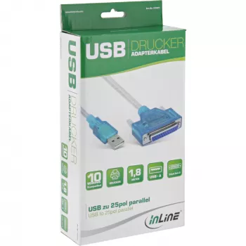 USB spausdintuvo laidas InLine 33397I 1,8 m, USB A (vyriškas) – DB25 (moteriškas)