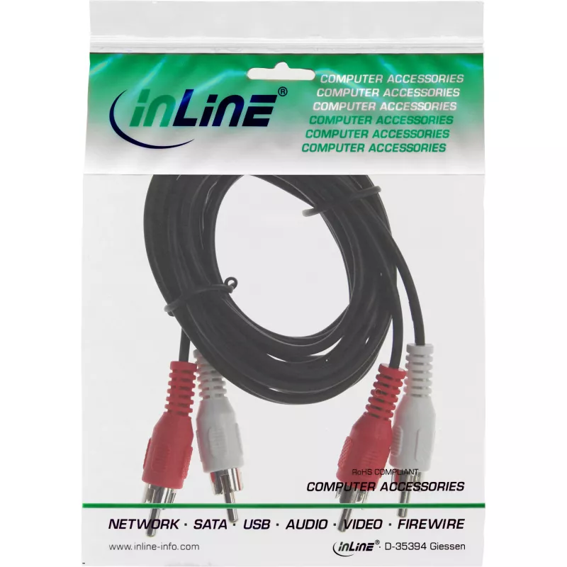 InLine garso kabelis, 2x RCA M/M 10 m, juodas