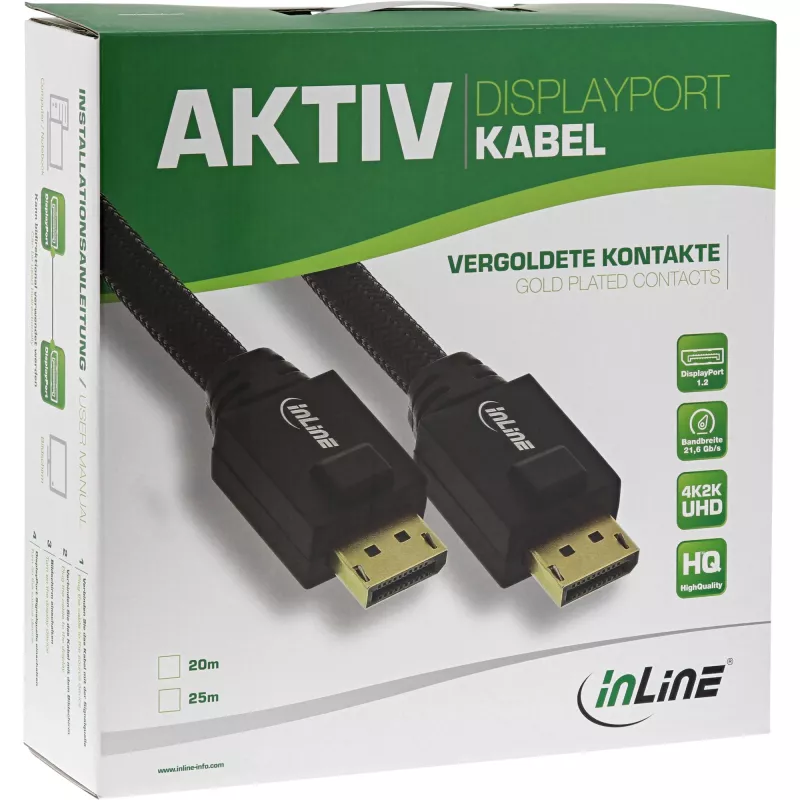 InLine aktyvus DisplayPort kabelis, juodas, paauksuoti kontaktai, 20 m