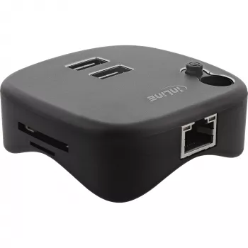 InLine USB 3.0 daugiafunkcis adapteris, 2xUSB-A, RJ45, SD/MicroSD kortelių skaitytuvas, juodas