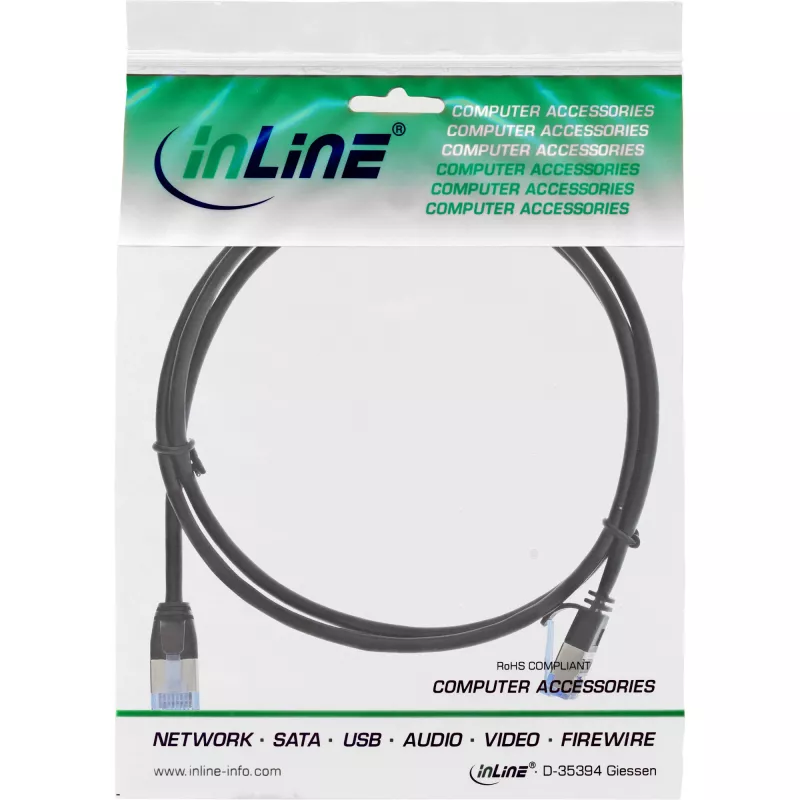 Patch kabelis InLine Slim round U/FTP Cat.6A RJ-45 1,5 m juodas