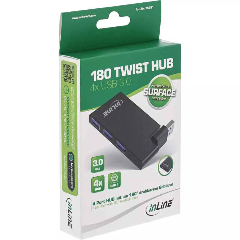 InLine USB 3.0 pasukamas USB centras, 4 prievadai, juodas