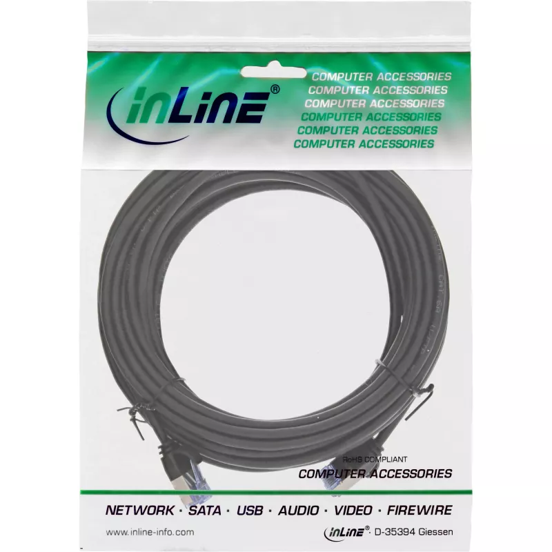 InLine plonas apvalus Patch laidas U/FTP Cat.6A juodas 5m