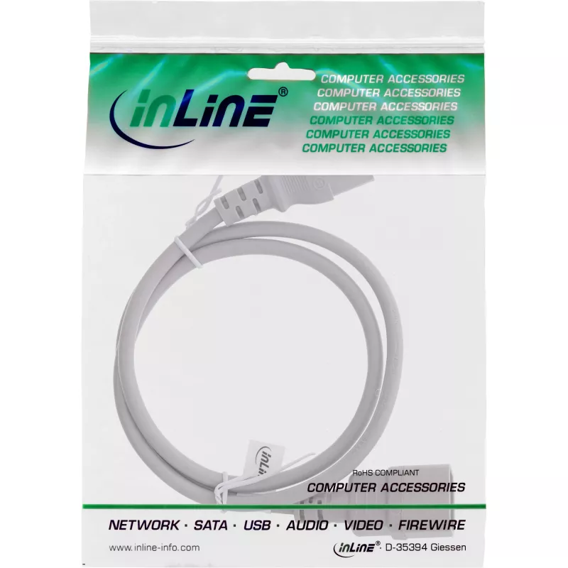 InLine šaltojo įrenginio ilginimo laidas, C13 / C14, pilkas, 2 m