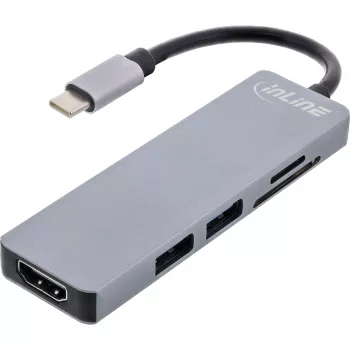 InLine Multi-hub USB 3.2 Gen.1, 2x USB-A, HDMI 4K/30Hz, kortelių skaitytuvas, aliuminis, pilka