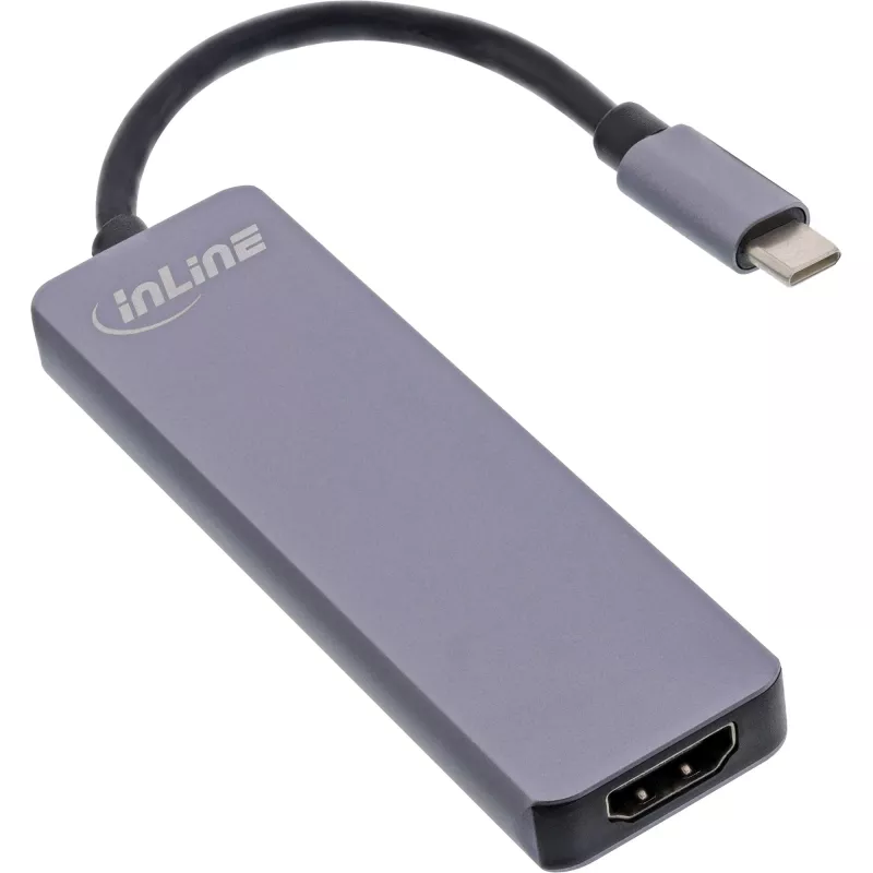 InLine Multi-hub USB 3.2 Gen.1, 2x USB-A, HDMI 4K/30Hz, kortelių skaitytuvas, aliuminis, pilka