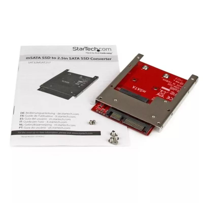 StarTech.com mSATA SSD į 2,5 colio SATA adapteris, SATA, mSATA, juoda, raudona, sidabrinė, CE, FCC, 6 Gbit/s, -40 - 85 °C