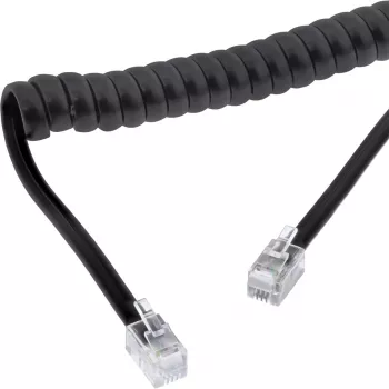 Spiralinis laidas telefono ragelio jungimui, RJ10 4P4C M/M, juodas, 4 m