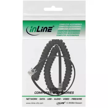 InLine spiralinis ragelio laidas, RJ10 4P4C vyras/vyras, juodas, maks. 2 m
