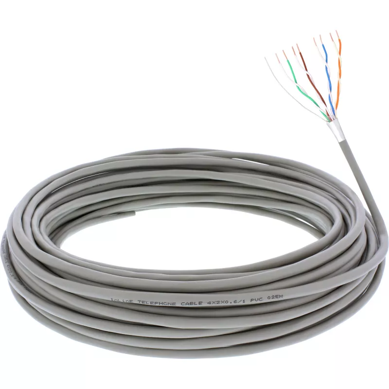 InLine telefono kabelis 8 gyslų viengyslis montavimui 4x2x0,6mm ekranuotas 25m