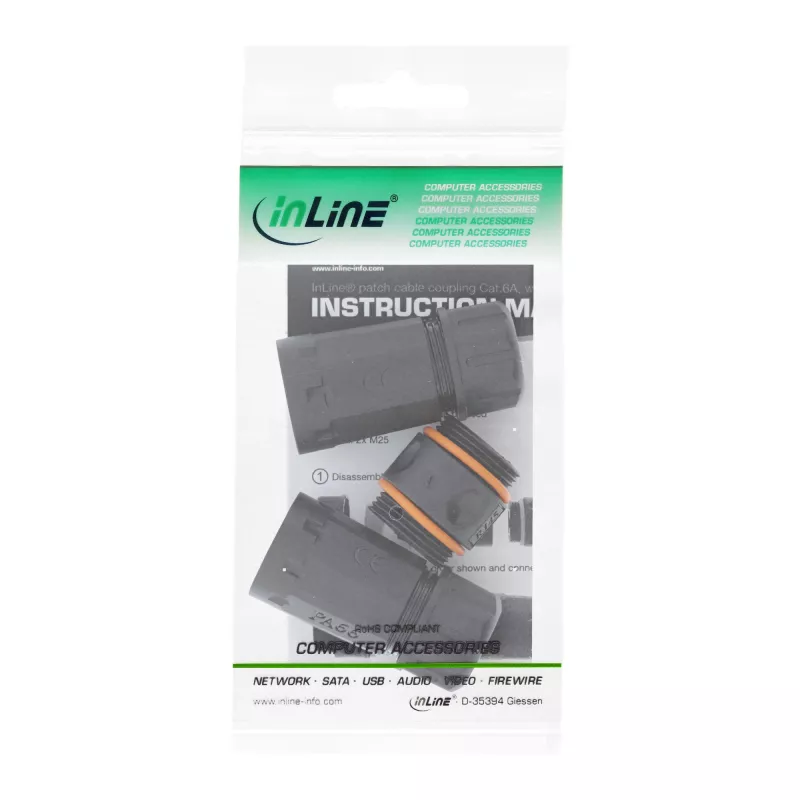 InLine Cat.6A mova, vandeniui atspari IP68, 2x RJ45 F/F, 1:1