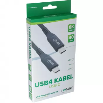 USB4 kabelis InLine 35906A 0,5 m USB-C vyriškas/vyriškas 8K60Hz juodas