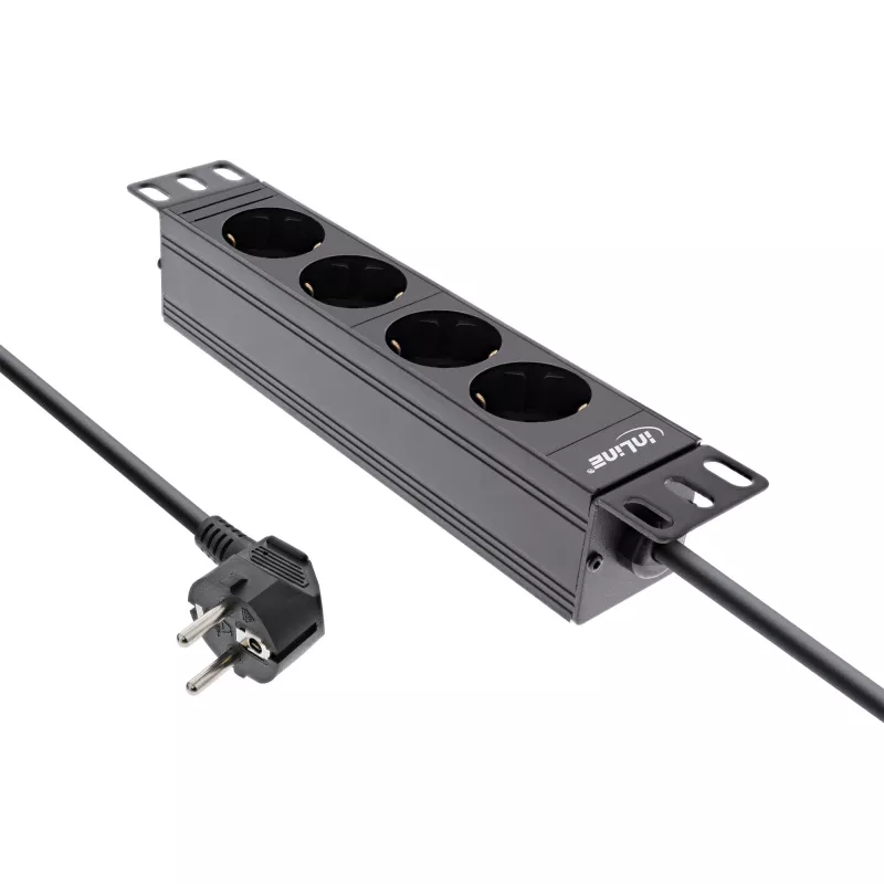 InLine 10 colių PDU, 4 lizdai su įžeminimu, be jungiklio, 2 m, juodas