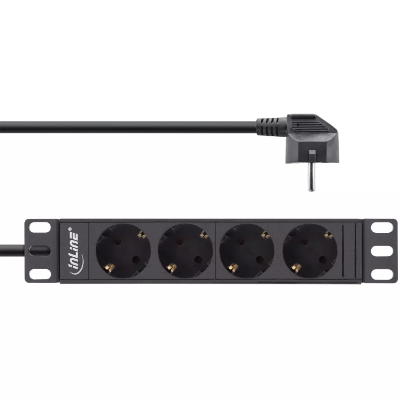 InLine 10 colių PDU, 4 lizdai su įžeminimu, be jungiklio, 2 m, juodas