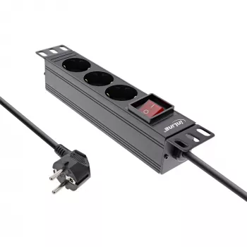 InLine 10 colių PDU, 3 įžeminti lizdai su jungikliu, 2 m, juoda