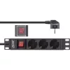 InLine 10 colių PDU, 3 įžeminti lizdai su jungikliu, 2 m, juoda