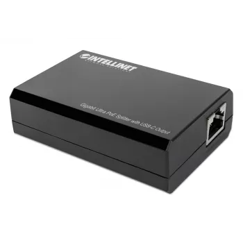 Intellinet PoE skirstytuvas su USB-C išvestimi, PoE++ / 4PPoE, Gigabit Ultra, IEEE 802.3bt, RJ45 įėjimo ir išėjimo prievadai, iki 45 W USB-C išvesties prievadas
