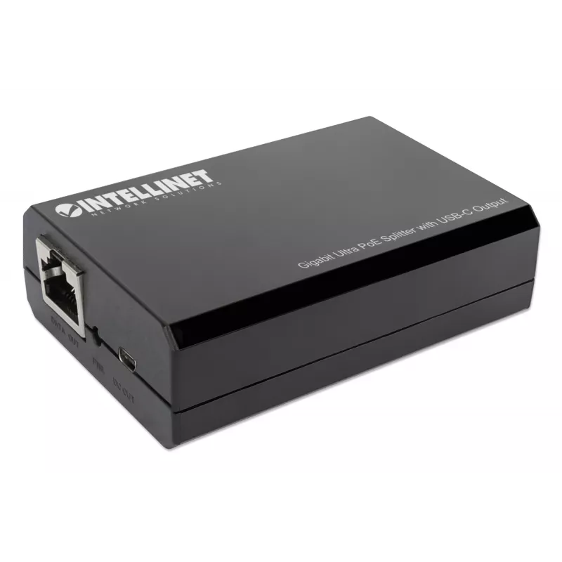 Intellinet PoE skirstytuvas su USB-C išvestimi, PoE++ / 4PPoE, Gigabit Ultra, IEEE 802.3bt, RJ45 įėjimo ir išėjimo prievadai, iki 45 W USB-C išvesties prievadas