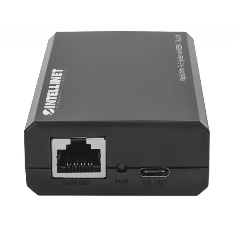 Intellinet PoE skirstytuvas su USB-C išvestimi, PoE++ / 4PPoE, Gigabit Ultra, IEEE 802.3bt, RJ45 įėjimo ir išėjimo prievadai, iki 45 W USB-C išvesties prievadas
