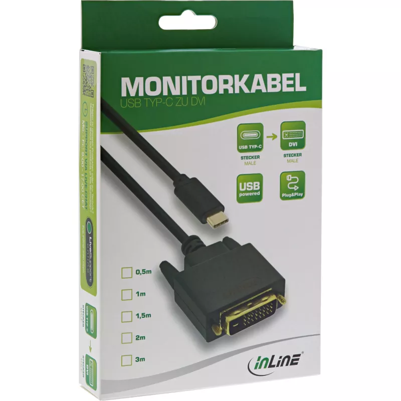 InLine USB ekrano laidas, USB-C (vyriškas) / DVI (vyriškas) (DP Alt Mode), juodas, 2 m