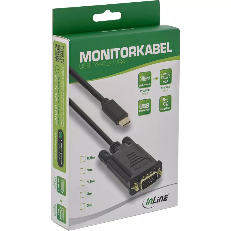 InLine USB vaizdo kabelis, USB-C kištukas / VGA kištukas (DP Alt režimas), juodas, 2 m