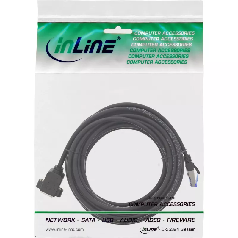 InLine Patch ilginimo kabelis su įmontuota rozete, S/FTP (PiMf), Cat.6A, LSZH, varis, 10 m