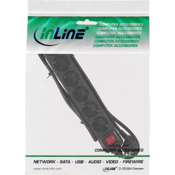 InLine 6-jų lizdų ilgintuvas su įžeminimu CEE 7/3, juodas, 3 m